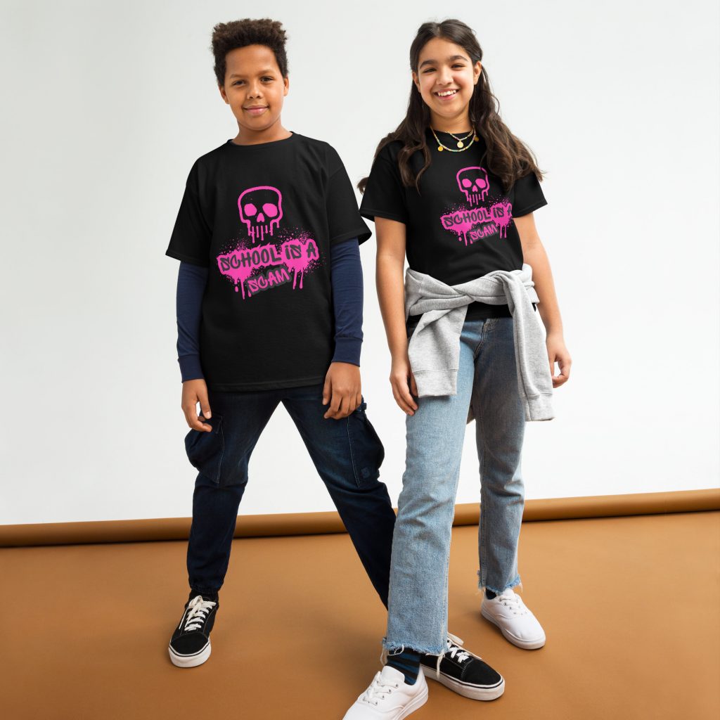 School Is a Scam – Organic Cotton Kids T-Shirt | Funny Anti-School Rebel Tee
