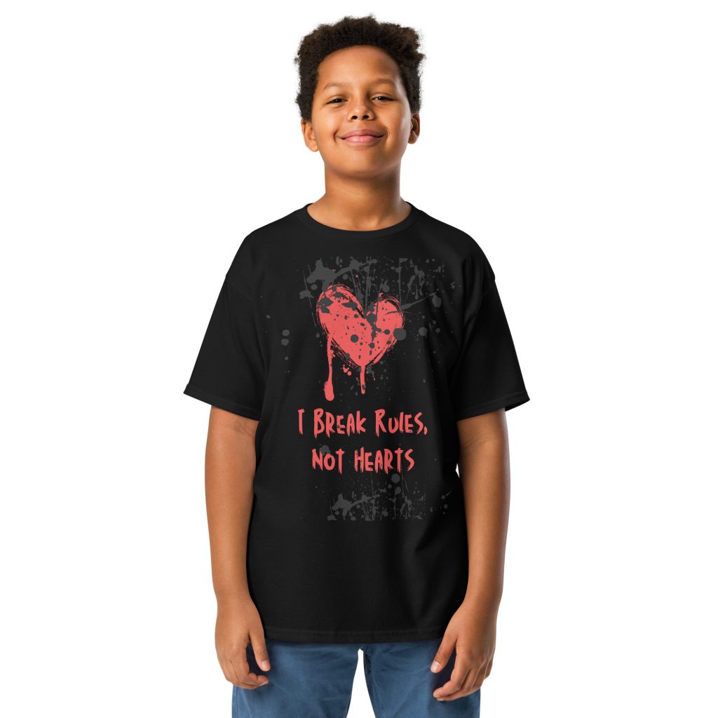 I Break Rules, Not Hearts – Organic Cotton Kids T-Shirt | Edgy Rebel Graffiti Heart Tee