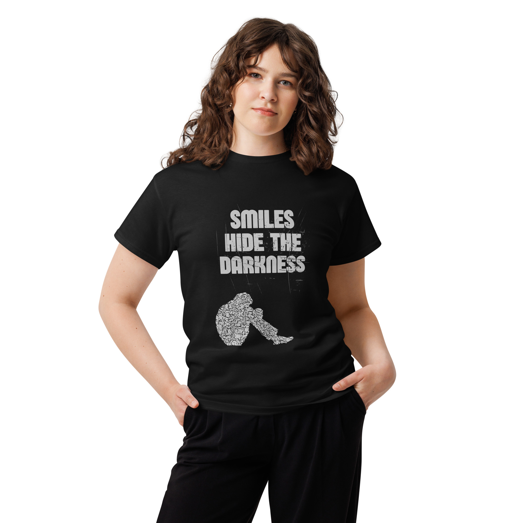 Smiles Hide The Darkness T-Shirt | Mental Health Awareness Shirt | Goth Emo Clothing | Dark Alternative Tee | Depression Awareness Shirt | Gothic Rock T-Shirt - Image 2